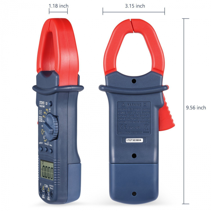 Cleste ampermetric digital AstroAI DT201D, TRMS 6000 Counts, Auto-ranging, Tensiune, Curent AC DC, rezistenta, capacitatea, frecventa, continuitate, Test dioda, Temperatura [2]