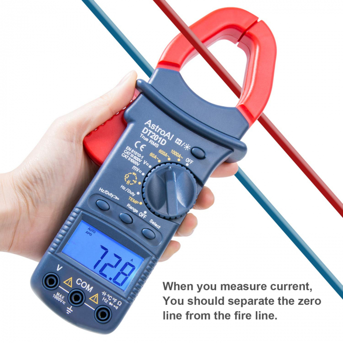 Cleste ampermetric digital AstroAI DT201D, TRMS 6000 Counts, Auto-ranging, Tensiune, Curent AC DC, rezistenta, capacitatea, frecventa, continuitate, Test dioda, Temperatura [7]