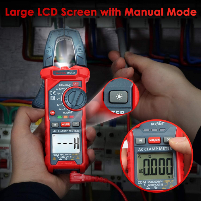Clampermetru cleste Multimetru digital AstroAI CM2K0R, Auto-ranging, Tensiune AC/ DC, rezistenta, capacitatea, frecventa [7]