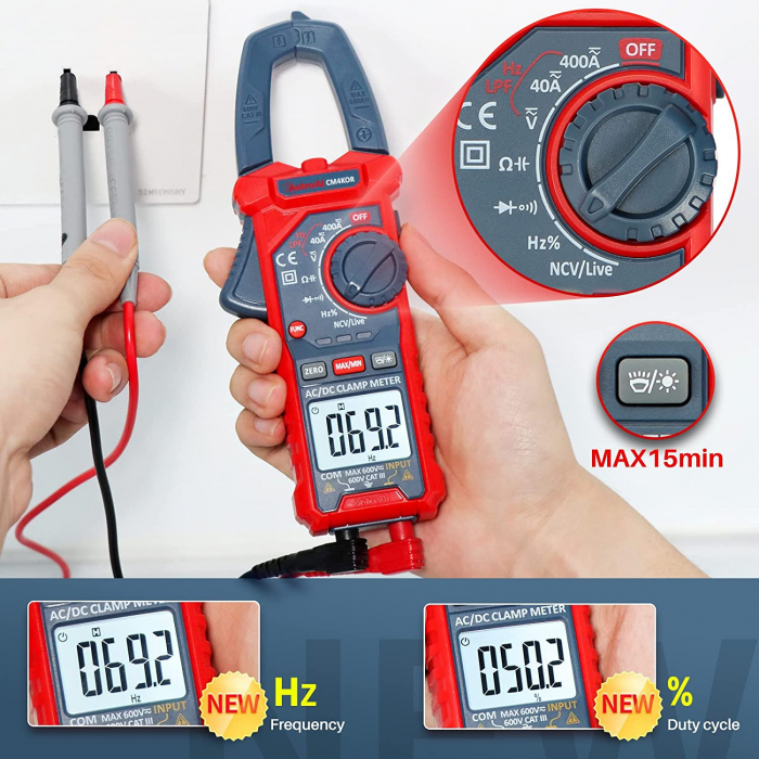 Clampermetru digital AstroAI CM4KOR 4000 Counts, Auto-ranging, Tensiunea, Curent AC DC, rezistenta, capacitatea, frecventa, continuitatea [6]