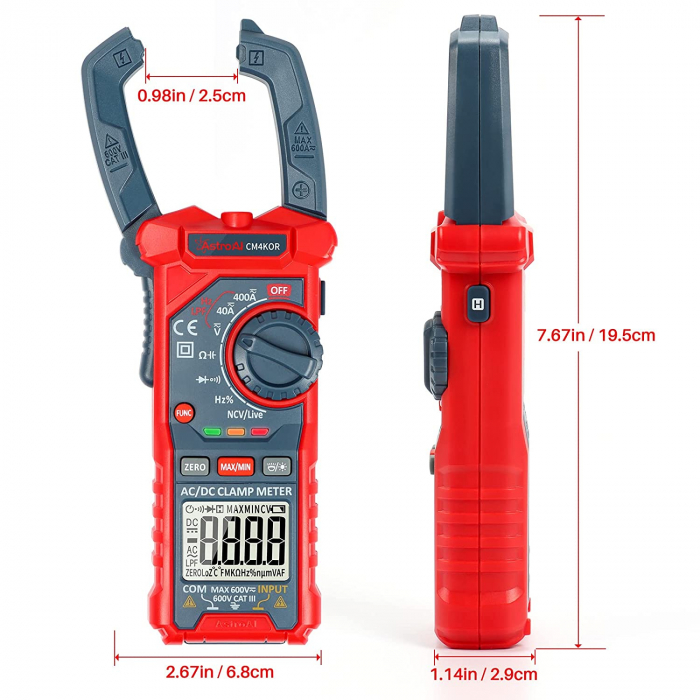 Clampermetru digital AstroAI CM4KOR 4000 Counts, Auto-ranging, Tensiunea, Curent AC DC, rezistenta, capacitatea, frecventa, continuitatea [2]