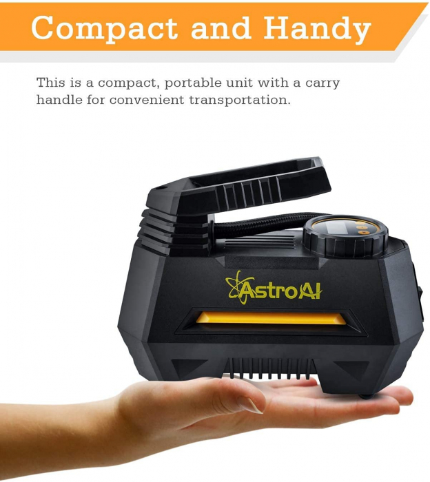 Compresor Auto AstroAI 12V, 100PSI, Digital, Lumina de urgenta, Adaptoare incluse, Negru [4]