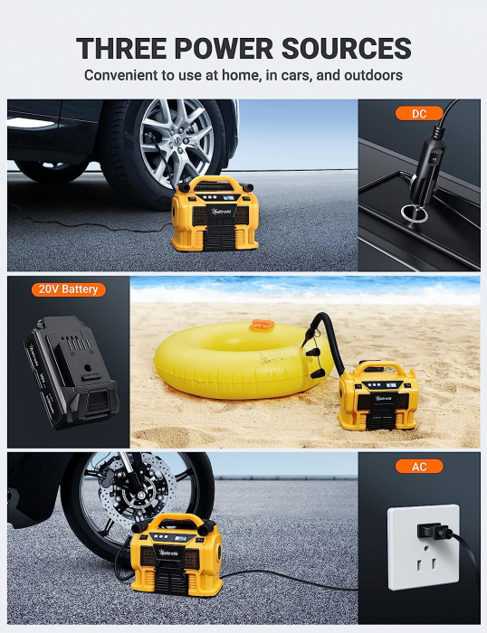 Compresor portabil cu acumulator AstroAI 3PLYE, 12V DC, 160PSI, Digital, Structura metalica, Adaptoare incluse [2]
