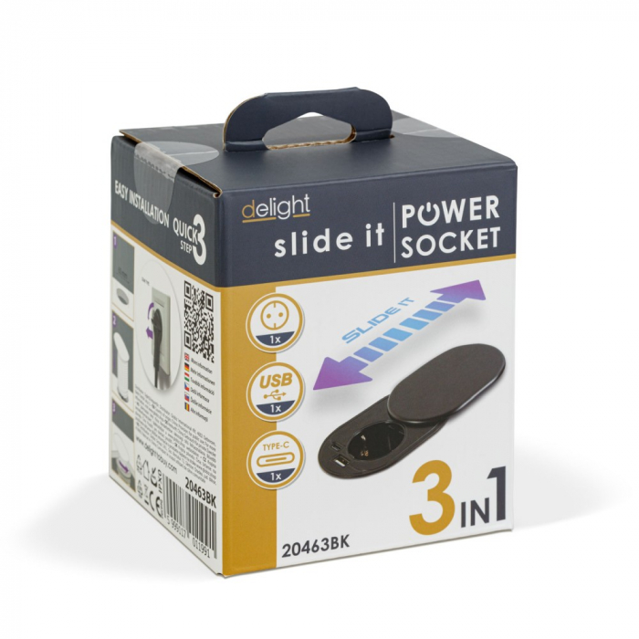 Priza birou incorporabila ascunsa, plug-in + USB + Type-C - cu tehnologie „Slide it” [4]