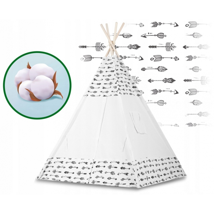 Cort de joaca pentru copii cu ghirlanda, 3 pernite si lampa LED cactus, Ricokids 740402, 120 X 120 X 165 cm - Alb [3]