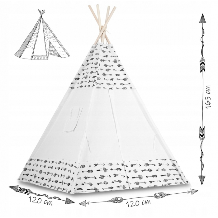 Cort de joaca pentru copii cu ghirlanda, 3 pernite si lampa LED cactus, Ricokids 740402, 120 X 120 X 165 cm - Alb [7]