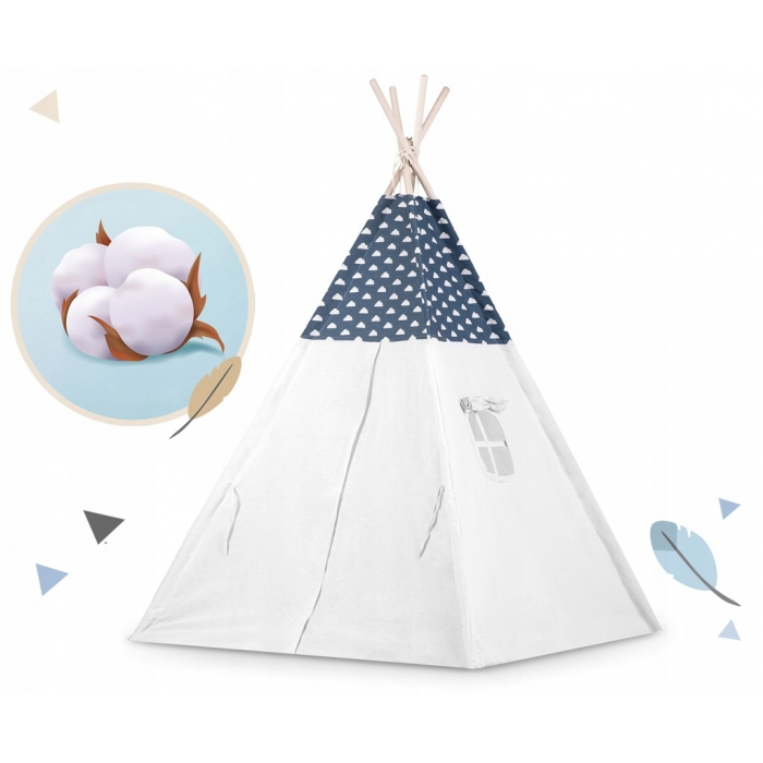 Cort de joaca pentru copii cu ghirlanda, 3 pernite si lampa LED luna, Ricokids 740404, 120 X 120 X 165 cm - Bleumarin [3]