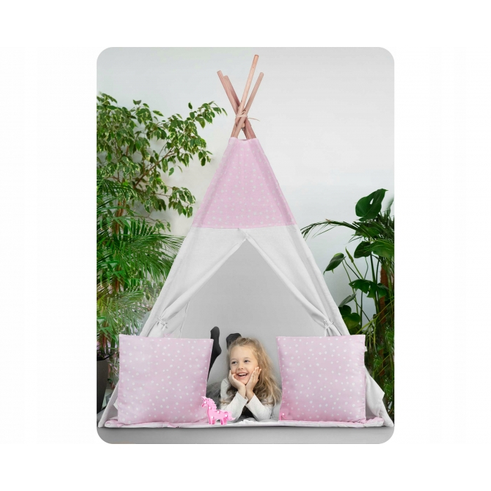 Cort de joaca pentru copii cu ghirlanda, 3 pernite si lampa LED unicorn, Ricokids 740403, 120 X 120 X 165 cm - Roz [4]