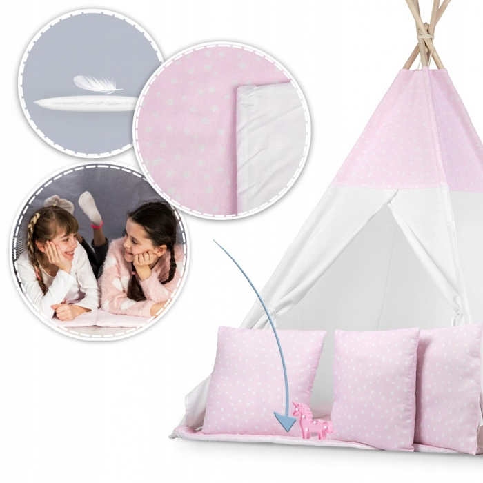 Cort de joaca pentru copii cu ghirlanda, 3 pernite si lampa LED unicorn, Ricokids 740403, 120 X 120 X 165 cm - Roz [2]