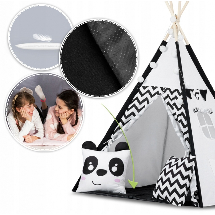 Cort de joaca pentru copii cu ghirlanda,lumini si 2 pernite Ricokids 740005, 120 X 120 X 165 cm - Panda [2]