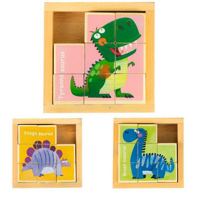 Cuburi educationale din lemn tip puzzle cu dinozauri Ecotoys MA442 [6]