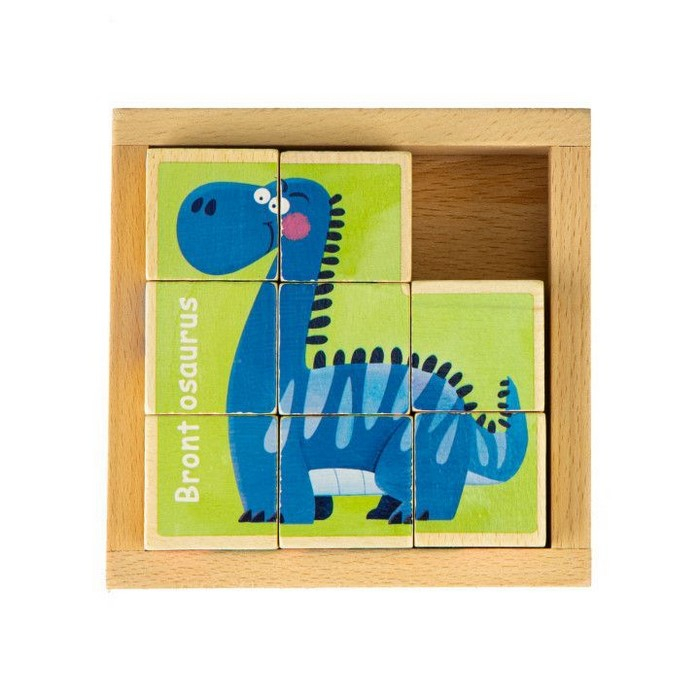 Cuburi educationale din lemn tip puzzle cu dinozauri Ecotoys MA442 [2]