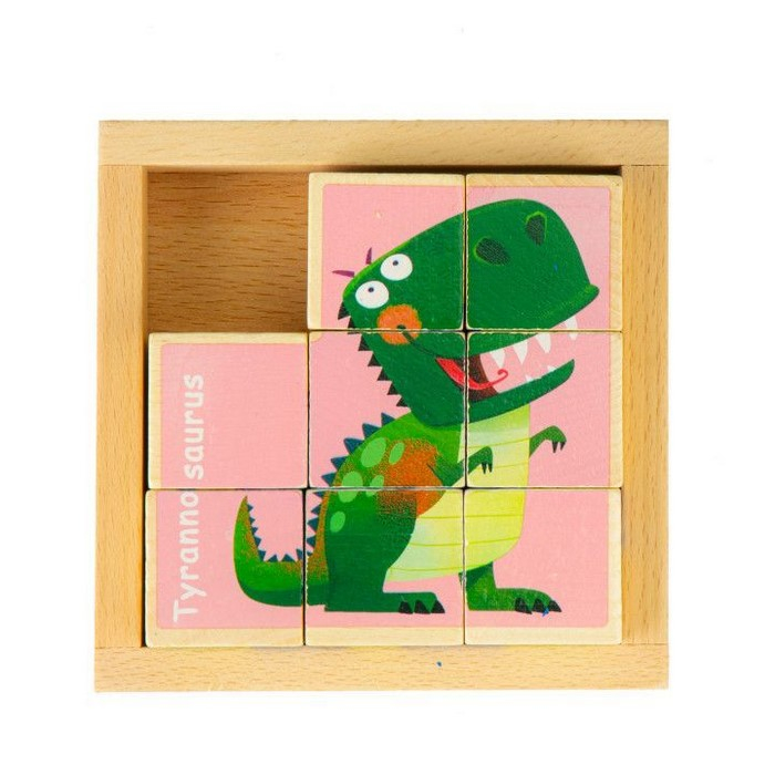 Cuburi educationale din lemn tip puzzle cu dinozauri Ecotoys MA442 [4]