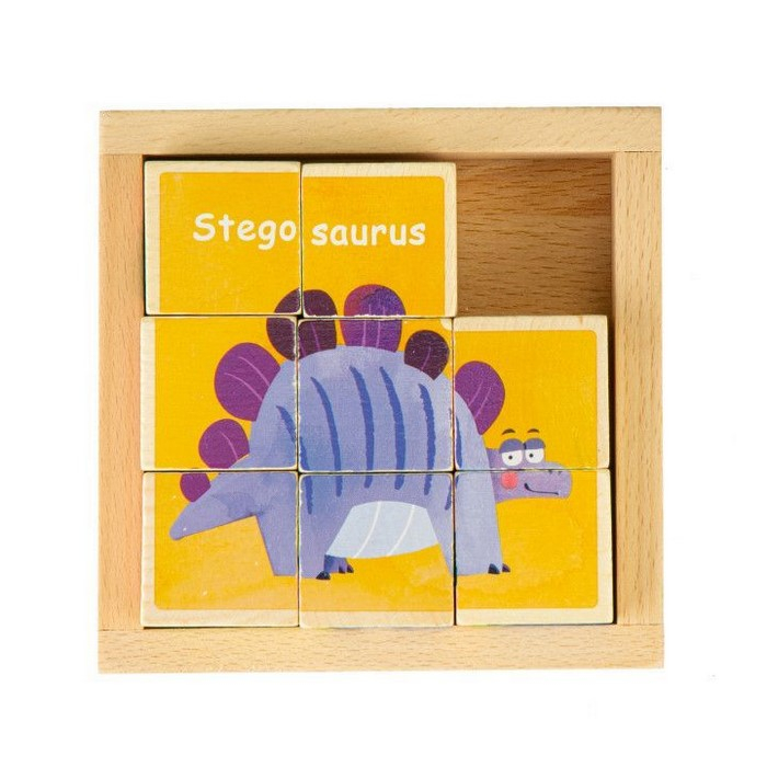 Cuburi educationale din lemn tip puzzle cu dinozauri Ecotoys MA442 [3]