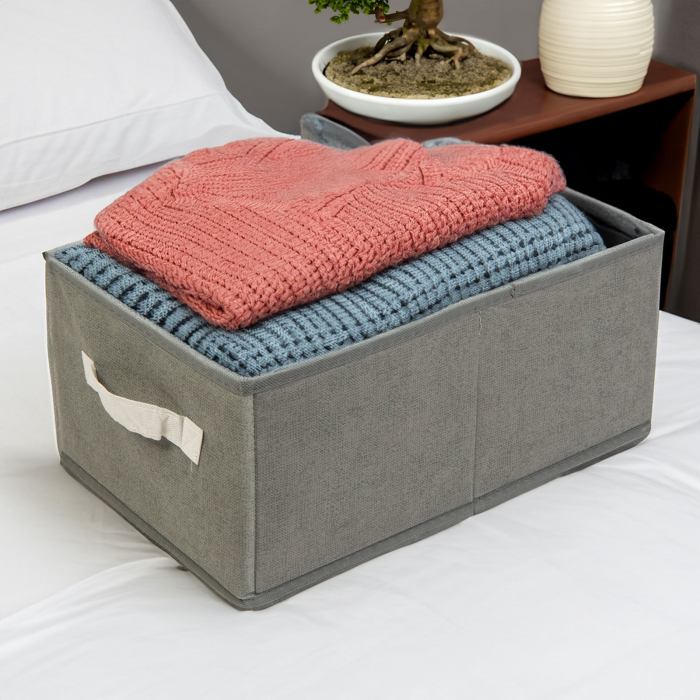 Cutie de depozitare din stofa si carton - 38,5 x 24 x 16,5 cm - gri [2]
