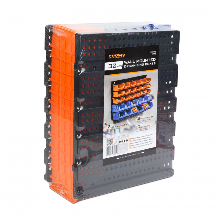 Suport cu cutii organizatoare de perete - 30 de cutii din plastic - 640 x 375 x 175 mm | HANDY [4]