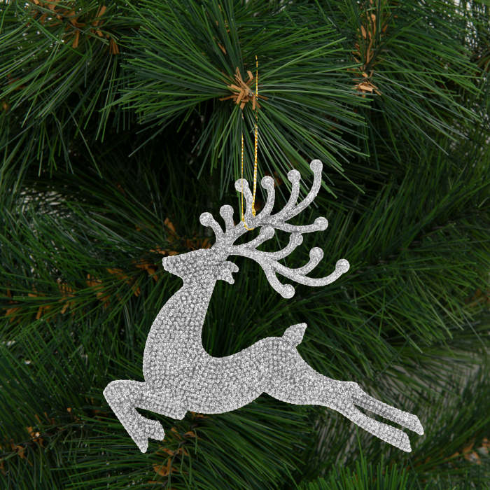 Decor de brad- ren cu sclipici - 12 cm - roșu / auriu / argintiu - 4 piese / pachet [4]