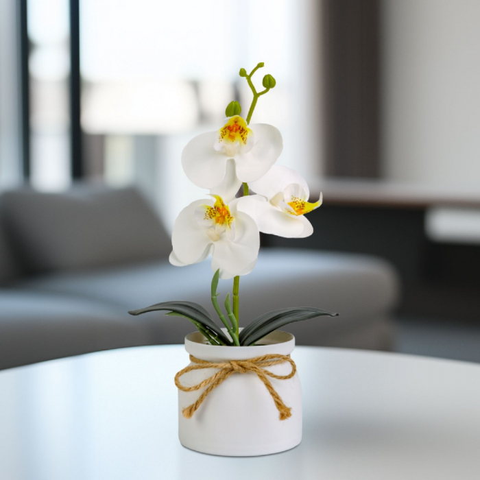 Decorațiune cu plantă artificială – Orhidee albă – 20 x 9 cm [2]