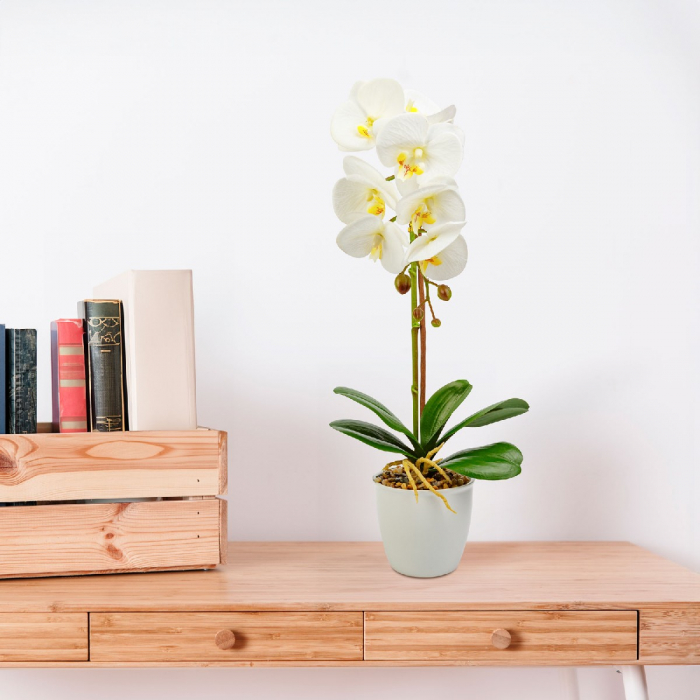 Decorațiune cu plantă artificială – Orhidee albă – 48 cm [2]