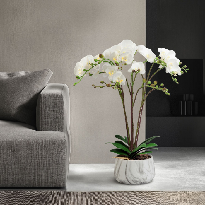 Decorațiune cu plantă artificială – Orhidee albă – 58 cm [2]