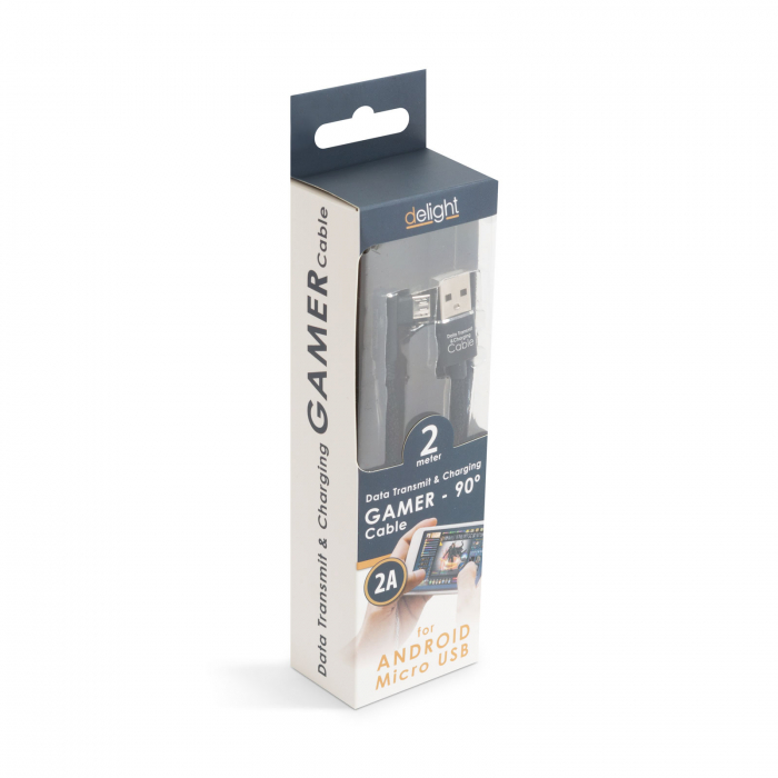 Delight - Cablu de date Micro USB, Gamer, execuţie 90° - negru, 2m -2A [3]