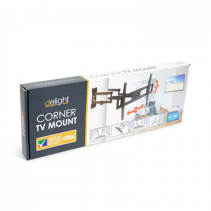 Consola suport de perete pentru TV, rabatabil si rotativ, cu brat dublu, montabila pe colt interior si exterior, diagonala 40” - 80\" - Delight [6]