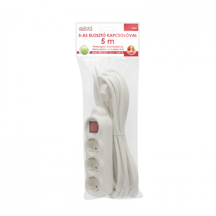 Delight - Prelungitor cu distribuitor 3 prize, cu intrerupator - 5 m [2]