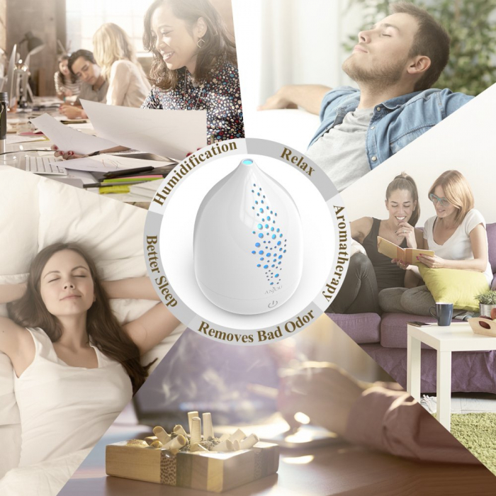 Difuzor aroma cu Ultrasunete Anjou AJ-AD006, 200ml, 13W, LED 7 culori, oprire automata - Alb [3]