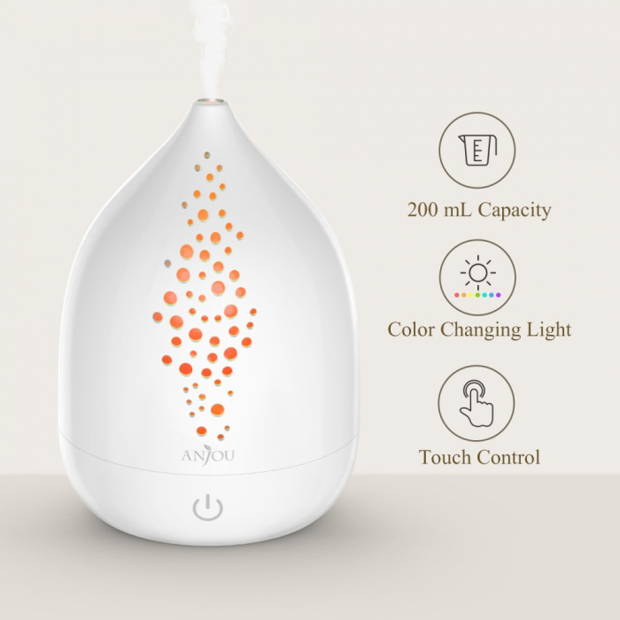 Difuzor aroma cu Ultrasunete Anjou AJ-AD006, 200ml, 13W, LED 7 culori, oprire automata - Alb [7]