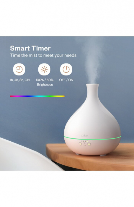 Difuzor aroma cu Ultrasunete Anjou AJ-AD012, 500ml, LED, oprire automata - Alb [2]