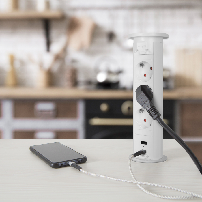 Distribuitor electric ascuns prize motorizat, 3500W si USB- alb | Delight [5]