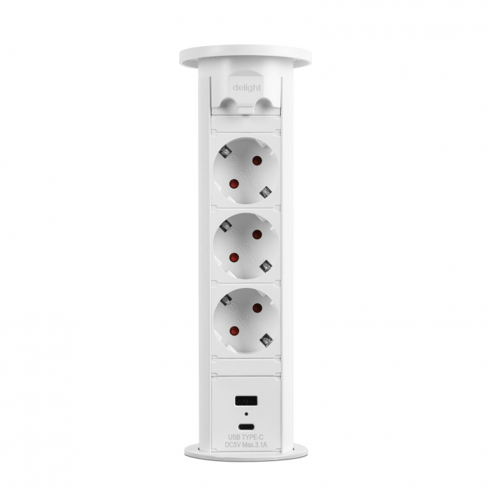Distribuitor electric ascuns prize motorizat, 3500W si USB- alb | Delight [2]