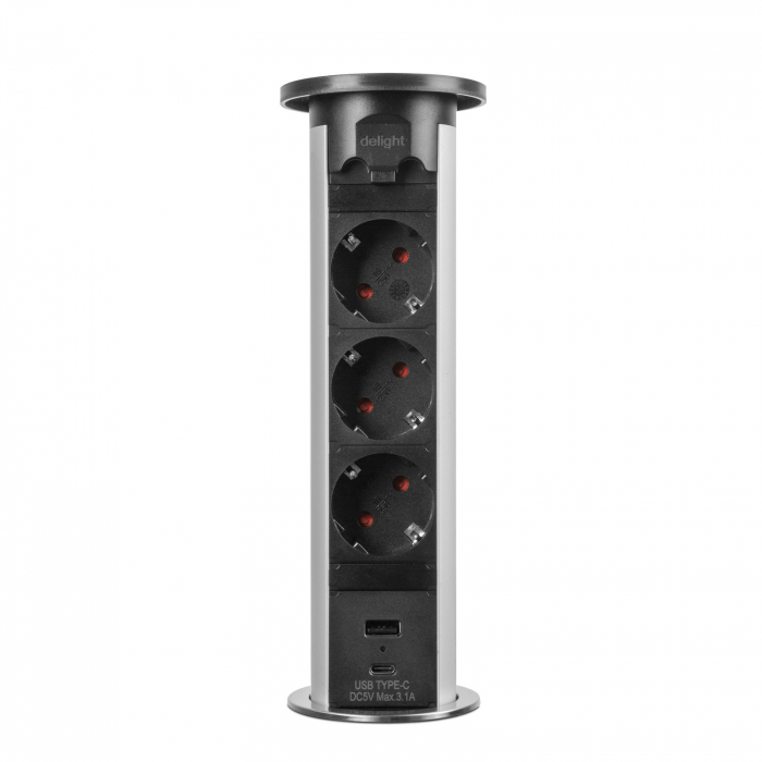 Distribuitor prize electrice ascuns in mobila motorizat, 3500w + 2 USB - argintiu | DELIGHT [2]