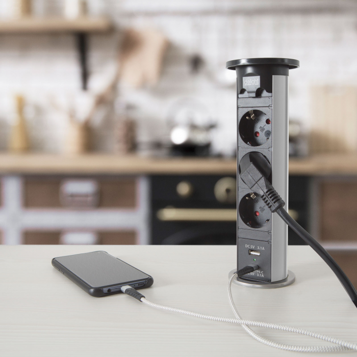 Distribuitor prize electrice ascuns in mobila motorizat, 3500w + 2 USB - argintiu | DELIGHT [5]
