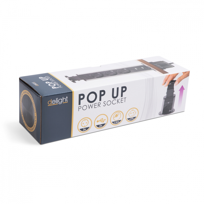 Distribuitor electric ascuns - 3 prize + 2 prize USB - negru lucios - Delight [5]
