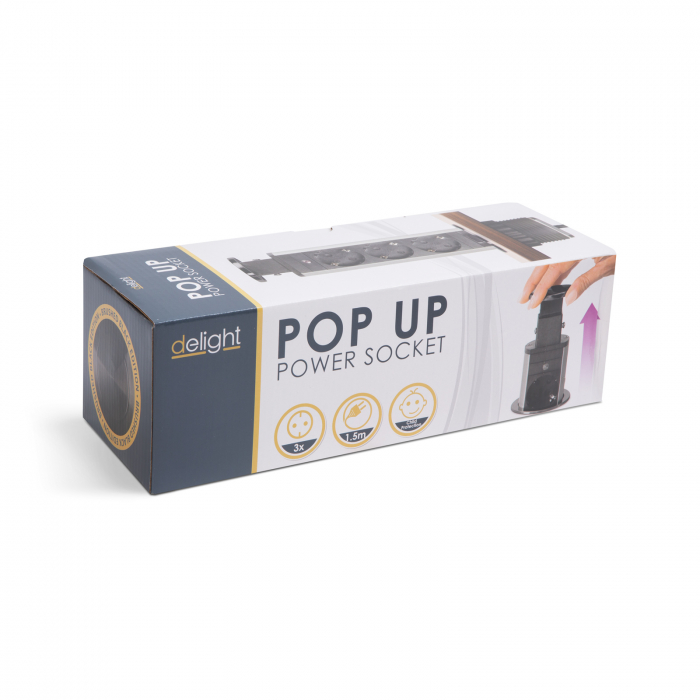 Distribuitor electric ascuns - 3 prize, 1,5m- negru lucios - Delight [5]
