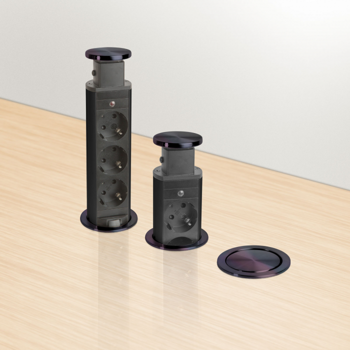 Distribuitor electric ascuns - 3 prize, 1,5m- negru lucios - Delight [2]