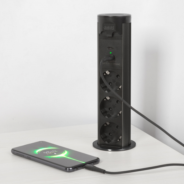 Distribuitor electric retractabil ascuns motorizat - "Touchcontrol" - 3-way + USB + Type-C - negru [3]