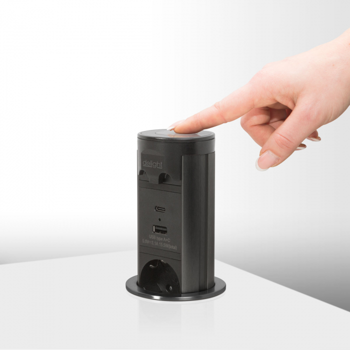 Distribuitor electric retractabil ascuns motorizat - "Touchcontrol" - 3-way + USB + Type-C - negru [2]