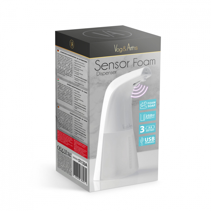 Dozator de săpun lichid spumant Vog und Arths - 250 ml, independent sau cu fixare pe perete - baterii/ USB [5]