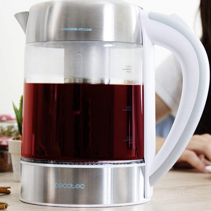 Fierbator cu filtru de ceai 2 in 1 Cecotec ThermoSense 370 Clear, 2200 W, 1.7L, Inox, oprire automata [5]