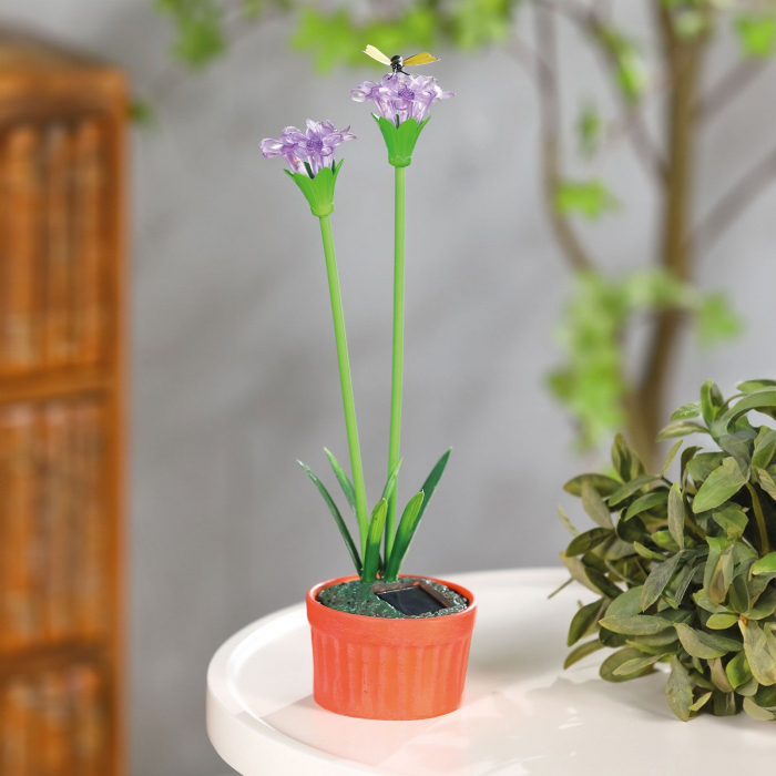 Floare colorată solară - 8 x 8 x 32 cm - 10 LED-uri alb cald - violet [2]