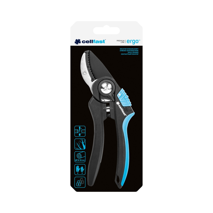 Foarfeca gradina ergonomica tip nicovala, sistem blocare, strat antiaderent, arc otel inoxidabil - Cellfast ERGO [3]