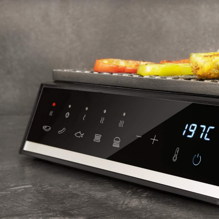 Gratar electric Cecotec Rock nGrill Smart, 2000 W, placi ceramica RockStone 28.5x22.5 cm, deschidere 180 grade, 5 programe automate, Inox Negru [2]