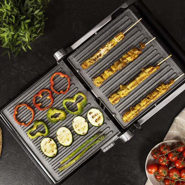 Gratar electric Cecotec Rock nGrill Smart, 2000 W, placi ceramica RockStone 28.5x22.5 cm, deschidere 180 grade, 5 programe automate, Inox Negru [5]