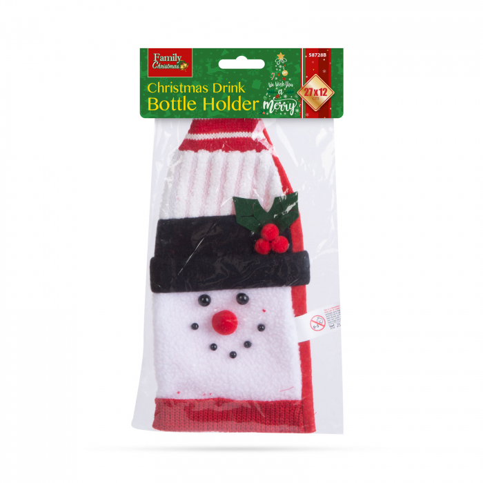 Husa sticla cu model de Craciun,  om de zapada - poliester - 27 x 12 cm - Family [3]