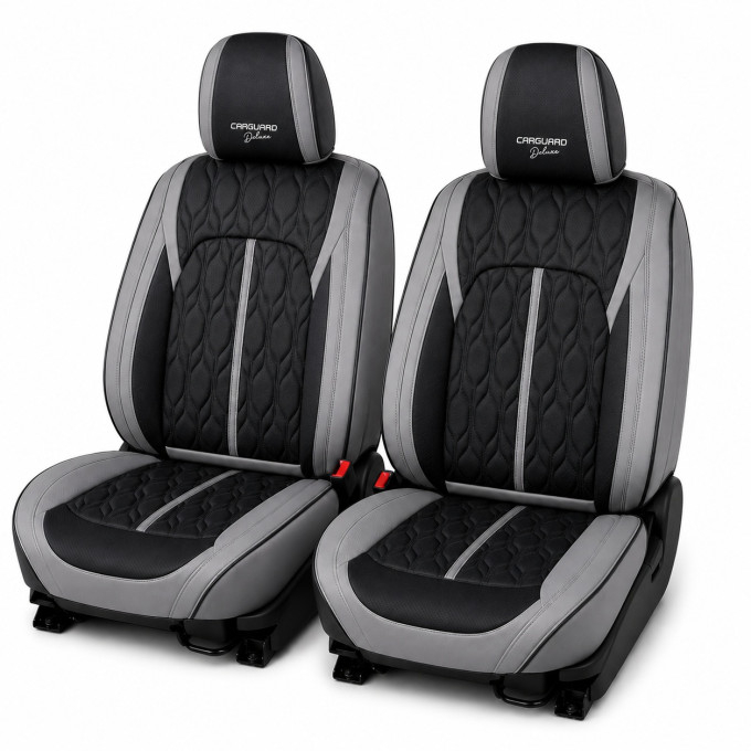 Huse auto premium 5 locuri Carguard Deluxe piele ecologică perforată - gri - negru [2]