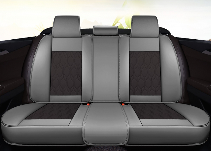 Huse auto premium 5 locuri Carguard Deluxe piele ecologică perforată - gri - negru [2]