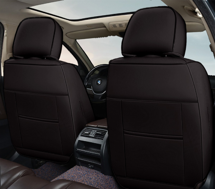 Huse auto universale premium 5 locuri Carguard Deluxe piele ecologică perforată - negru [2]