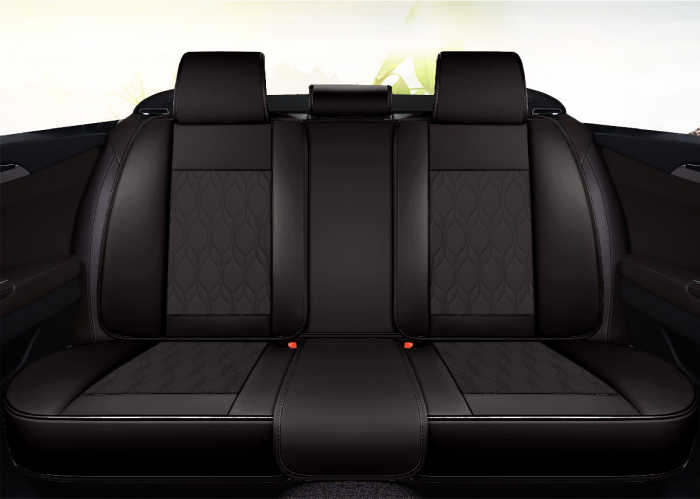 Huse auto premium 5 locuri Carguard Deluxe piele ecologică perforată - negru - rosu [2]